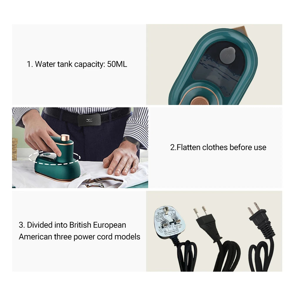 Mini Garment Steamer Steam Iron Handheld Portable Home Travelling For Clothes Ironing Wet Dry Ironing Machine - Homevor