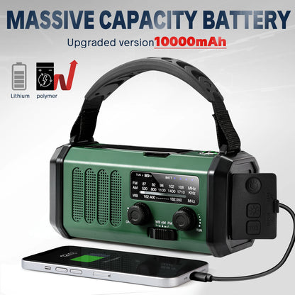 10000mAh Portable Emergency Radio with Solar and Hand Crank