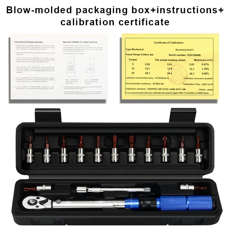 15Pcs Set Bicycle Torque Wrench Set 1/4" 2-24Nm Dual Direction Bike Allen Key Tool Socket Preset Type Spanner Pro Repair Kit - Homevor