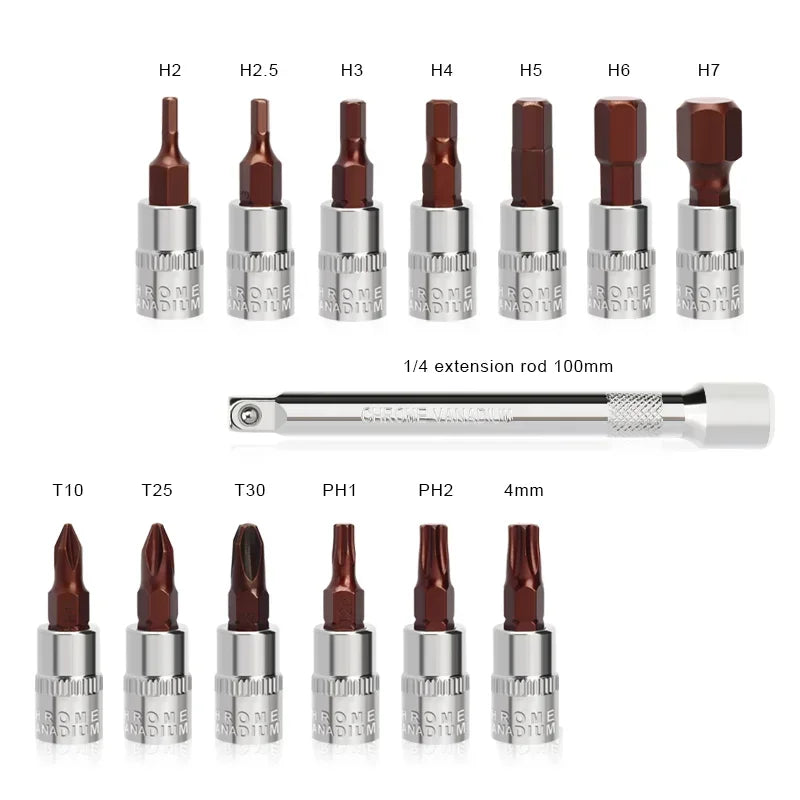 15Pcs Set Bicycle Torque Wrench Set 1/4" 2-24Nm Dual Direction Bike Allen Key Tool Socket Preset Type Spanner Pro Repair Kit - Homevor