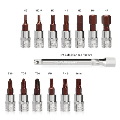 15Pcs Set Bicycle Torque Wrench Set 1/4" 2-24Nm Dual Direction Bike Allen Key Tool Socket Preset Type Spanner Pro Repair Kit - Homevor