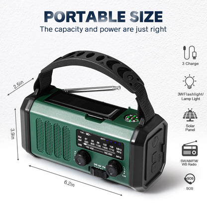 10000mAh Portable Emergency Radio with Solar and Hand Crank