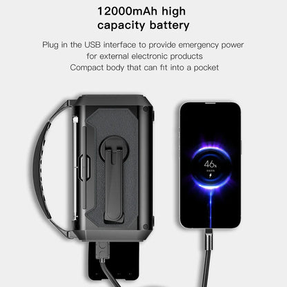 12000mAh přenosné nouzové meteorologické rádio s duálními solárními panely a ruční klikou