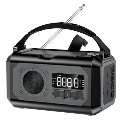 12000mAh přenosné nouzové meteorologické rádio s duálními solárními panely a ruční klikou