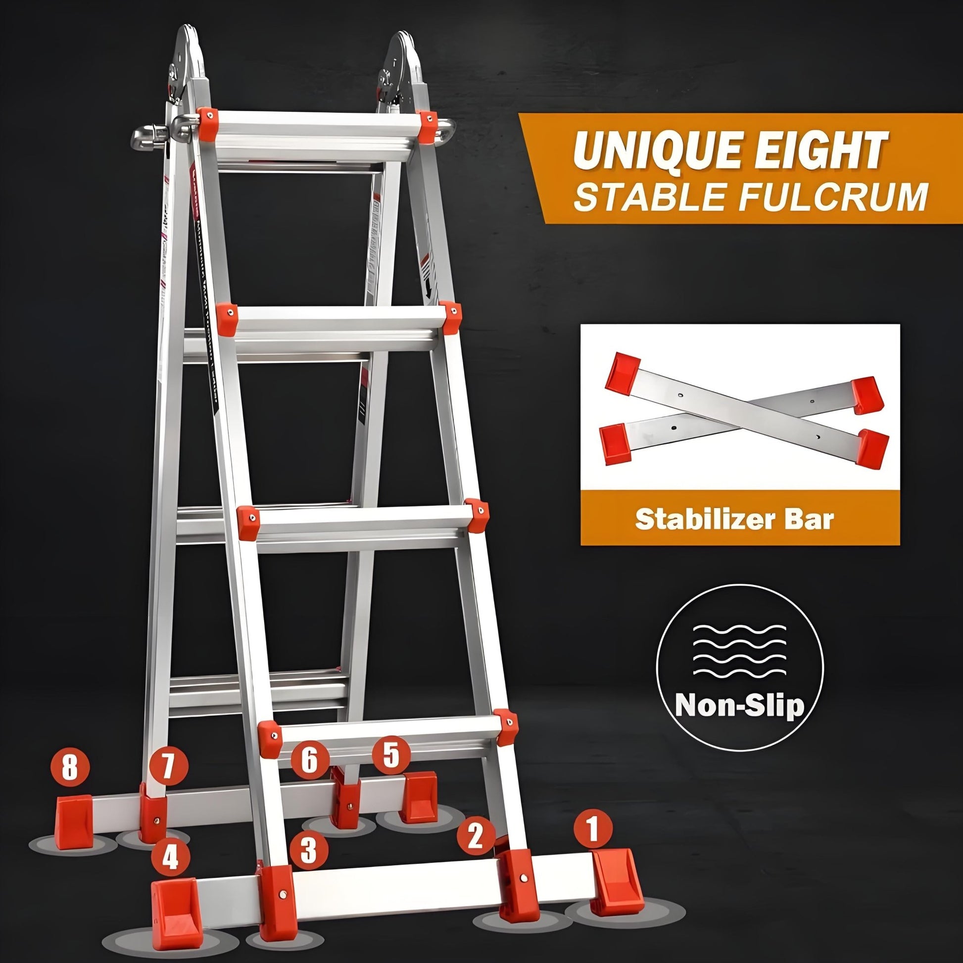 A Frame 4 Step Extension Ladder, 17 Ft With Multi Position & Removable Tool Tray with Stabilizer Bar, Telescoping Ladder - Homevor
