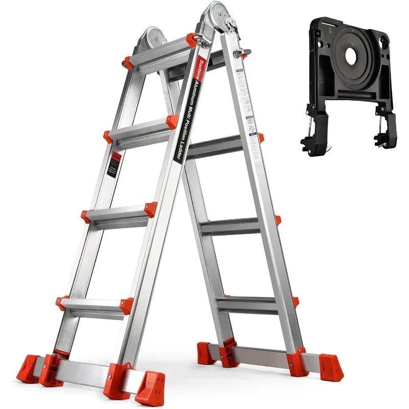 A Frame 4 Step Extension Ladder, 17 Ft With Multi Position & Removable Tool Tray with Stabilizer Bar, Telescoping Ladder - Homevor