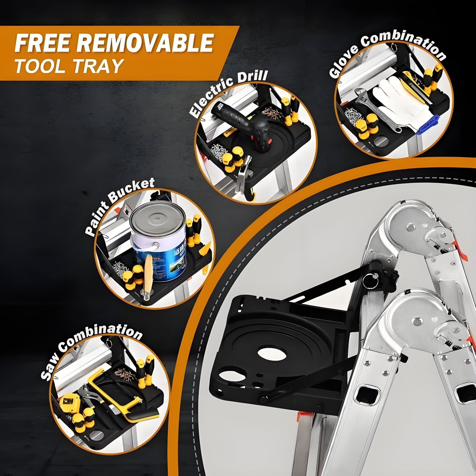 A Frame 4 Step Extension Ladder, 17 Ft With Multi Position & Removable Tool Tray with Stabilizer Bar, Telescoping Ladder - Homevor