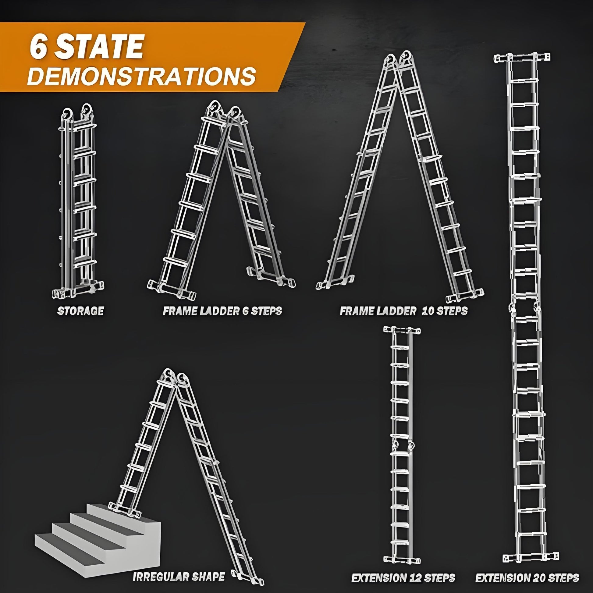 A Frame 4 Step Extension Ladder, 17 Ft With Multi Position & Removable Tool Tray with Stabilizer Bar, Telescoping Ladder - Homevor