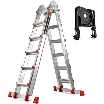 A Frame 4 Step Extension Ladder, 17 Ft With Multi Position & Removable Tool Tray with Stabilizer Bar, Telescoping Ladder - Homevor