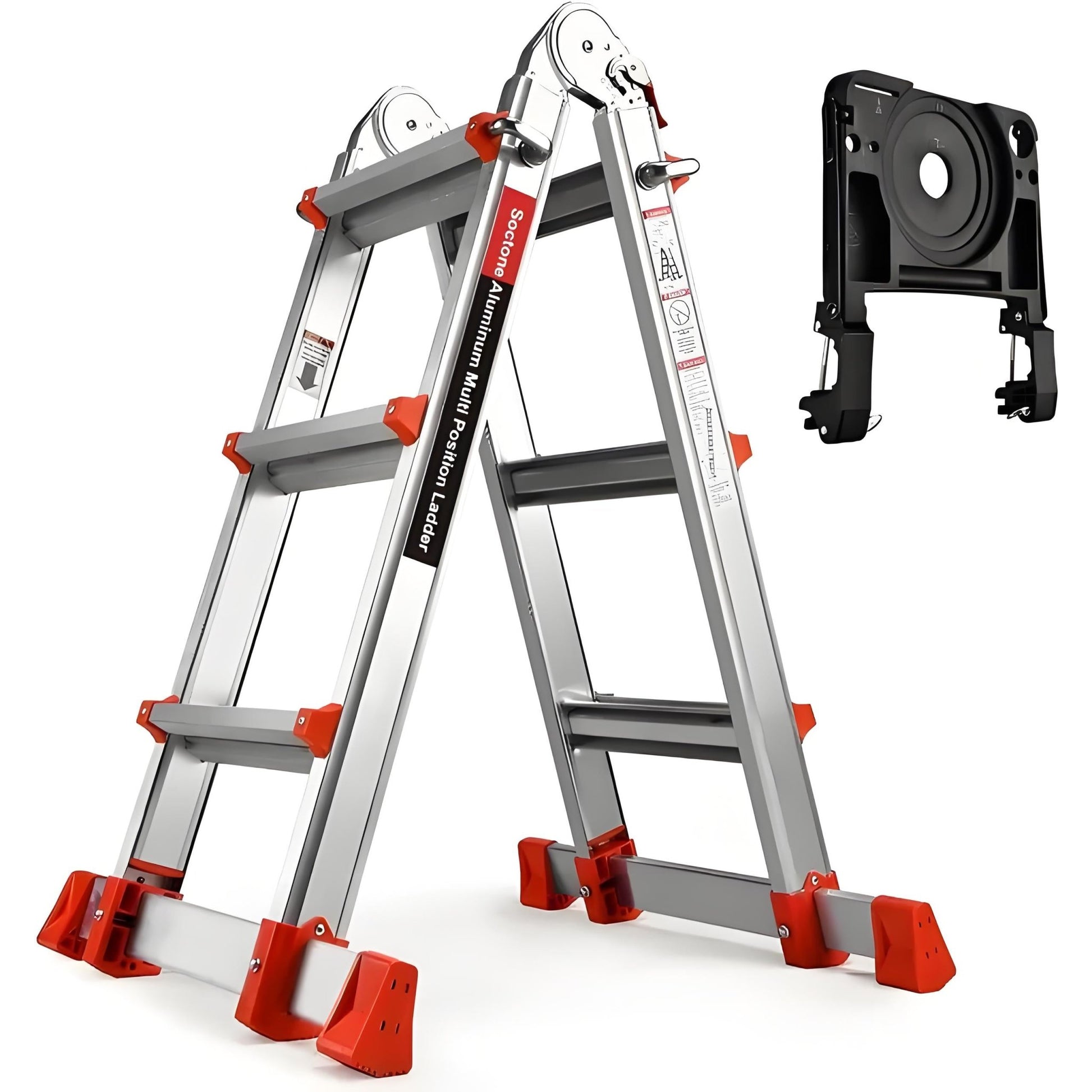 A Frame 4 Step Extension Ladder, 17 Ft With Multi Position & Removable Tool Tray with Stabilizer Bar, Telescoping Ladder - Homevor