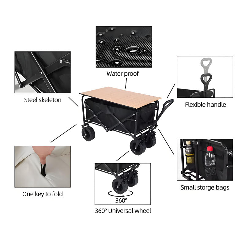 Heavy Duty Large Capacity Folding Wagon Shopping Beach Garden Pull Trolley Collapsible Folding Outdoor Portable Utility Cart - Homevor