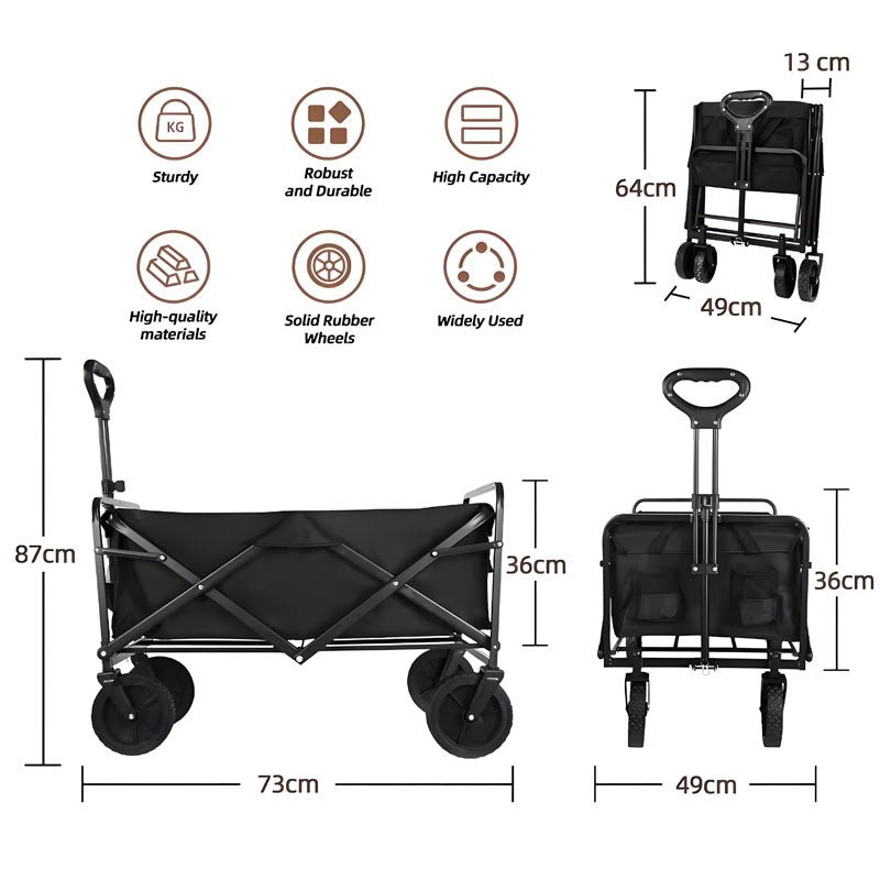 Heavy Duty Large Capacity Folding Wagon Shopping Beach Garden Pull Trolley Collapsible Folding Outdoor Portable Utility Cart - Homevor