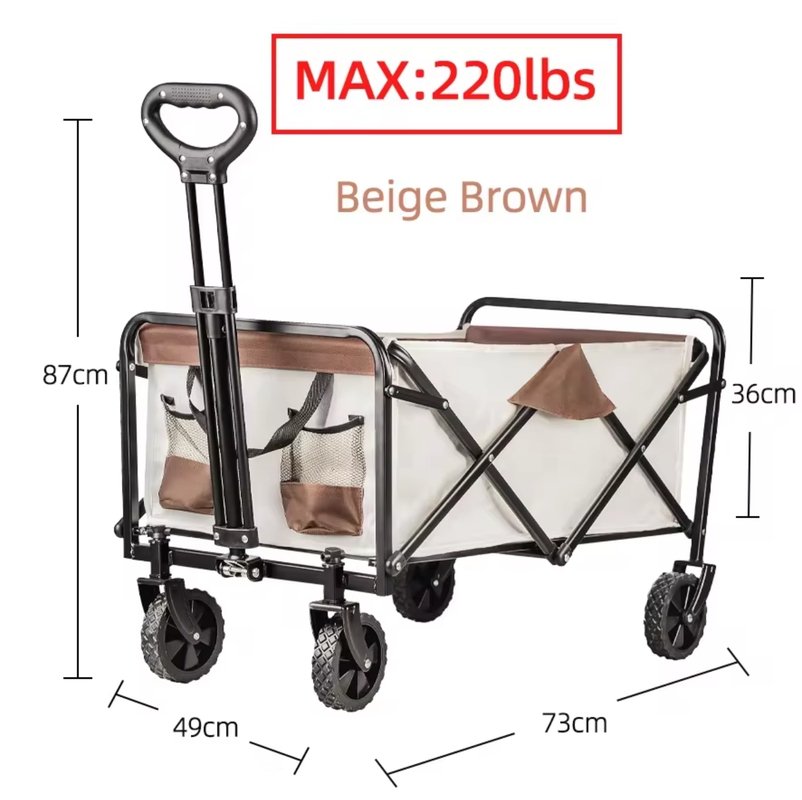Heavy Duty Large Capacity Folding Wagon Shopping Beach Garden Pull Trolley Collapsible Folding Outdoor Portable Utility Cart - Homevor
