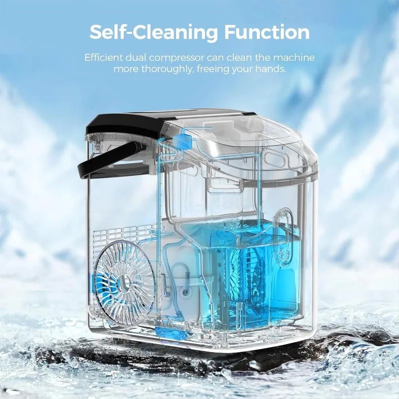 Ice Maker Countertop, Portable Pebble Ice Maker Machine, 35lbs/Day Chewable Ice, Self - Cleaning, Stainless Steel - Homevor