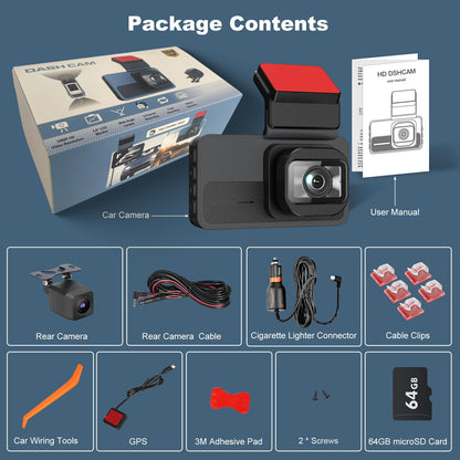 4K Front and 2.5K Rear Dual Dash Cam – Built-in Wi-Fi, ADAS, GPS, 64GB Card