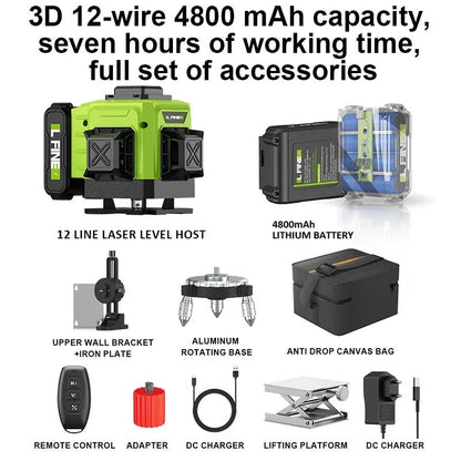 LFINE 3D/4D Laser Level 12/16 Lines Horizontal And Vertical With Remote Control 8 Lines 360°Self - leveling Laser Levels - Homevor