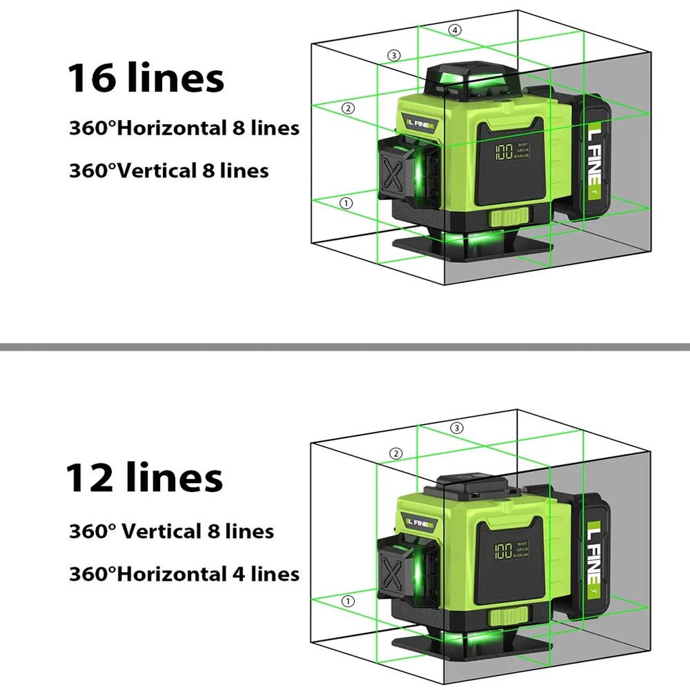LFINE 3D/4D Laser Level 12/16 Lines Horizontal And Vertical With Remote Control 8 Lines 360°Self - leveling Laser Levels - Homevor