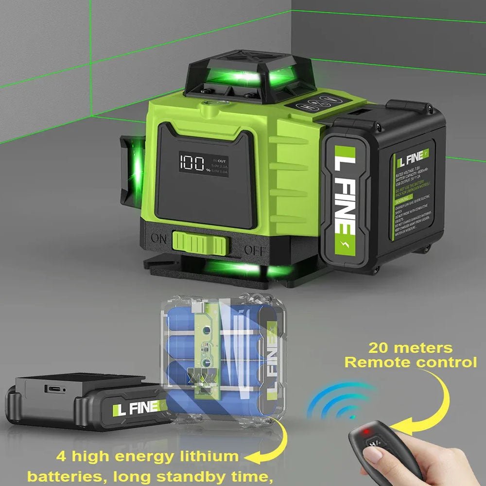 LFINE 3D/4D Laser Level 12/16 Lines Horizontal And Vertical With Remote Control 8 Lines 360°Self - leveling Laser Levels - Homevor