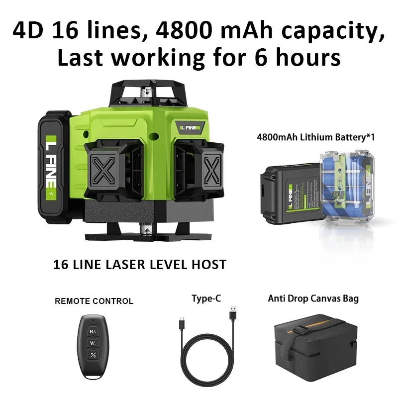 LFINE 3D/4D Laser Level 12/16 Lines Horizontal And Vertical With Remote Control 8 Lines 360°Self - leveling Laser Levels - Homevor