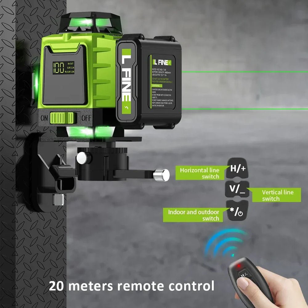 LFINE 3D/4D Laser Level 12/16 Lines Horizontal And Vertical With Remote Control 8 Lines 360°Self - leveling Laser Levels - Homevor