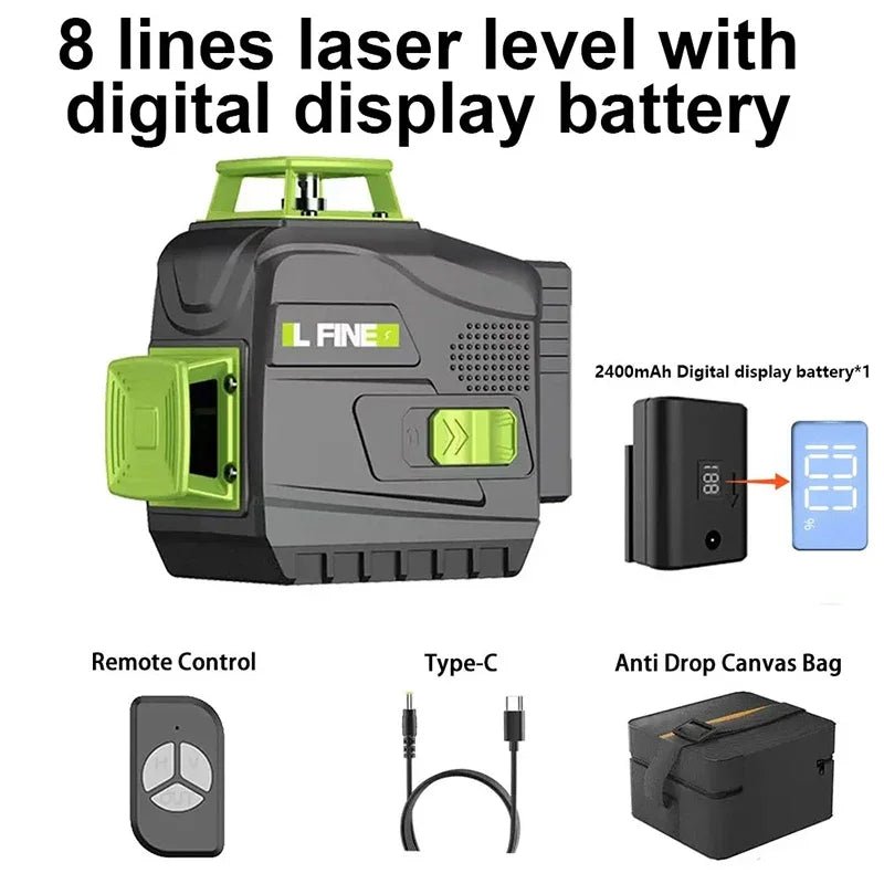 LFINE 3D/4D Laser Level 12/16 Lines Horizontal And Vertical With Remote Control 8 Lines 360°Self - leveling Laser Levels - Homevor