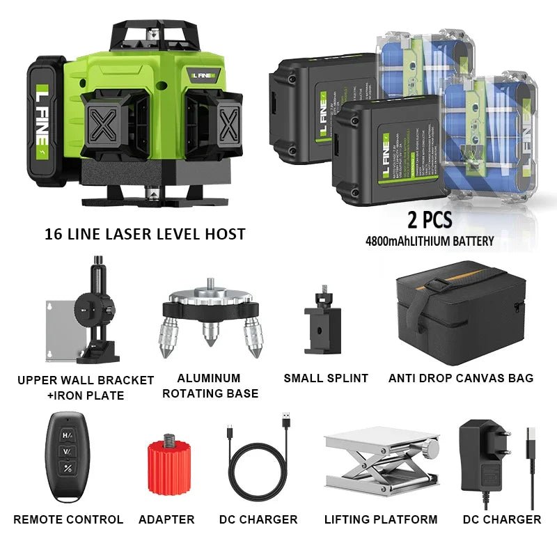 LFINE 3D/4D Laser Level 12/16 Lines Horizontal And Vertical With Remote Control 8 Lines 360°Self - leveling Laser Levels - Homevor