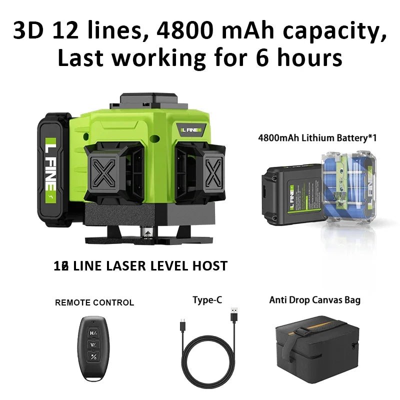 LFINE 3D/4D Laser Level 12/16 Lines Horizontal And Vertical With Remote Control 8 Lines 360°Self - leveling Laser Levels - Homevor