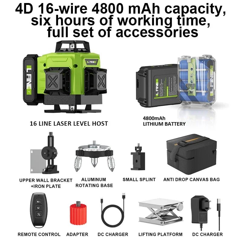 LFINE 3D/4D Laser Level 12/16 Lines Horizontal And Vertical With Remote Control 8 Lines 360°Self - leveling Laser Levels - Homevor