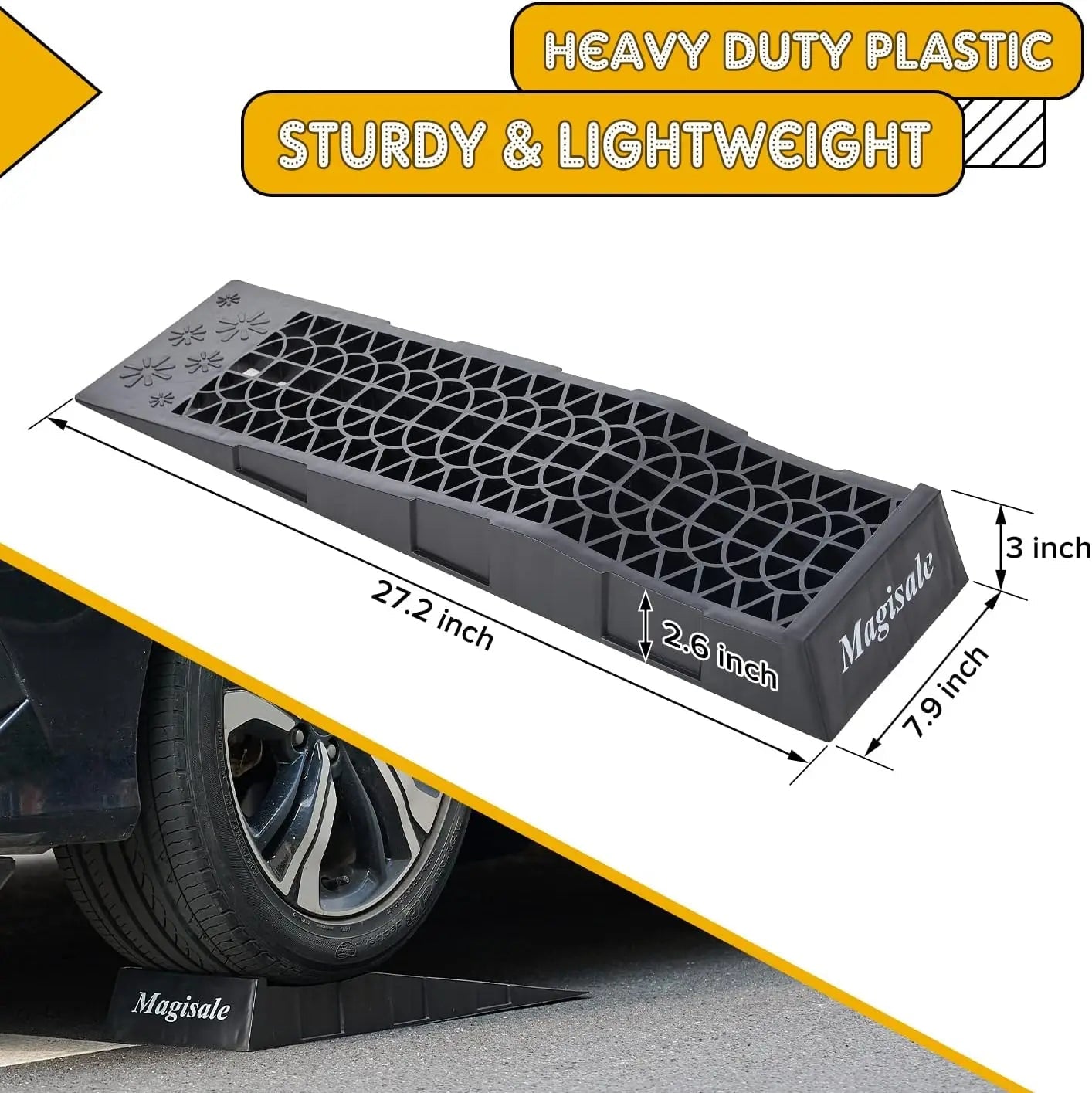 Low Profile Plastic Car Service Ramps 6 Ton Heavy Duty Truck Vehicle Ramps for Oil Changes& Maintenance - 4 Pack - Homevor