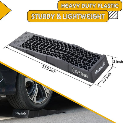 Low Profile Plastic Car Service Ramps 6 Ton Heavy Duty Truck Vehicle Ramps for Oil Changes& Maintenance - 4 Pack - Homevor