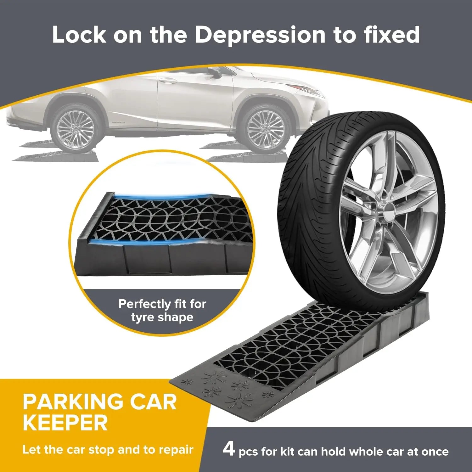 Low Profile Plastic Car Service Ramps 6 Ton Heavy Duty Truck Vehicle Ramps for Oil Changes& Maintenance - 4 Pack - Homevor