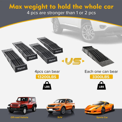 Low Profile Plastic Car Service Ramps 6 Ton Heavy Duty Truck Vehicle Ramps for Oil Changes& Maintenance - 4 Pack - Homevor